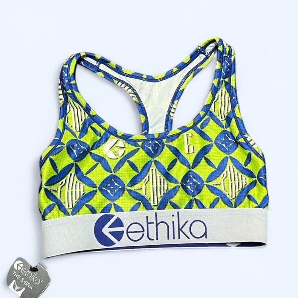 Ethika Neon Green and Blue Patterned Bra